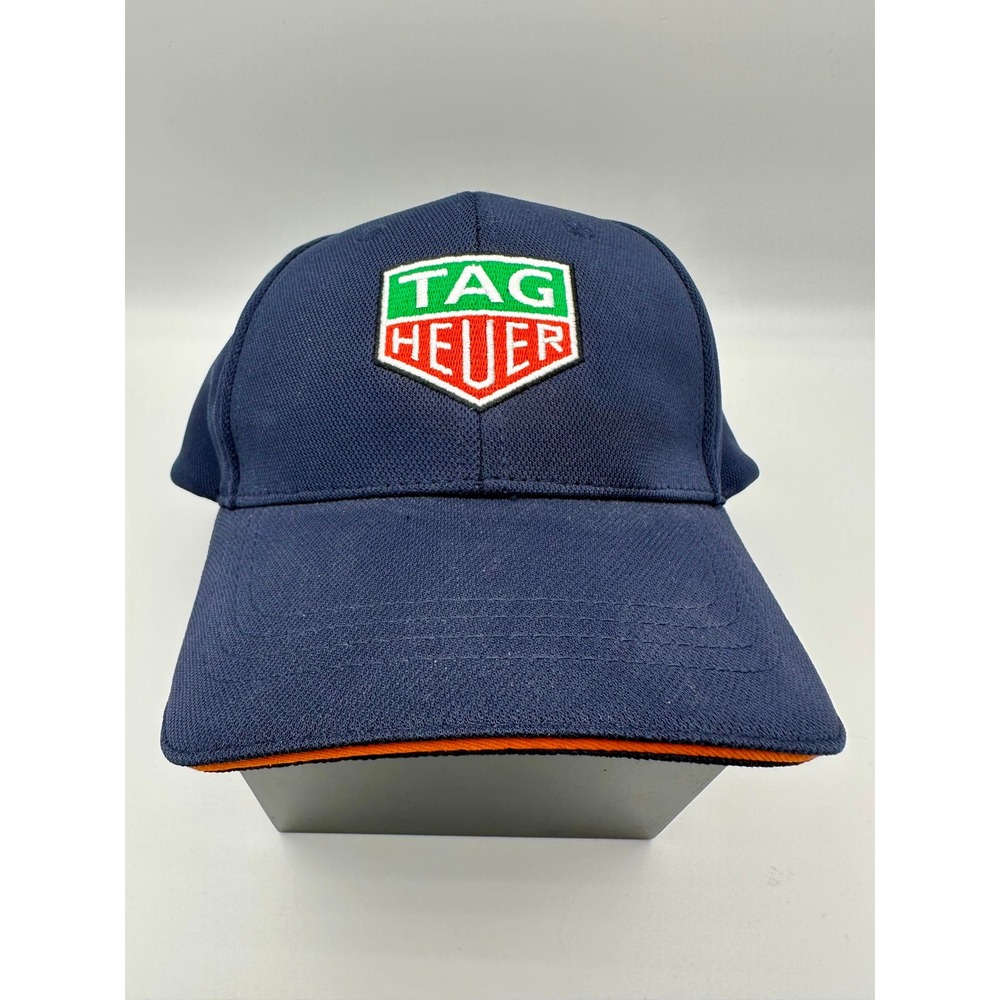 TAG Heuer Watch Logo Embroidered Navy Blue Orange Sandwich Brim Racing Hat Cap